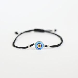Βραχιόλι με Ματάκι πορσελάνης & Ασήμι 925°, macrame δέσιμο (15€)