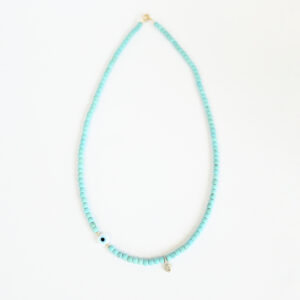 Κολιέ Χαολίτης τιρκουάζ (4mm) με ματάκι, δέσιμο Ασήμι 925° (47cm)